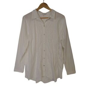 J Jill Shirt Women's XL White Button Up Embroidered Textured Cotton Blouse Top